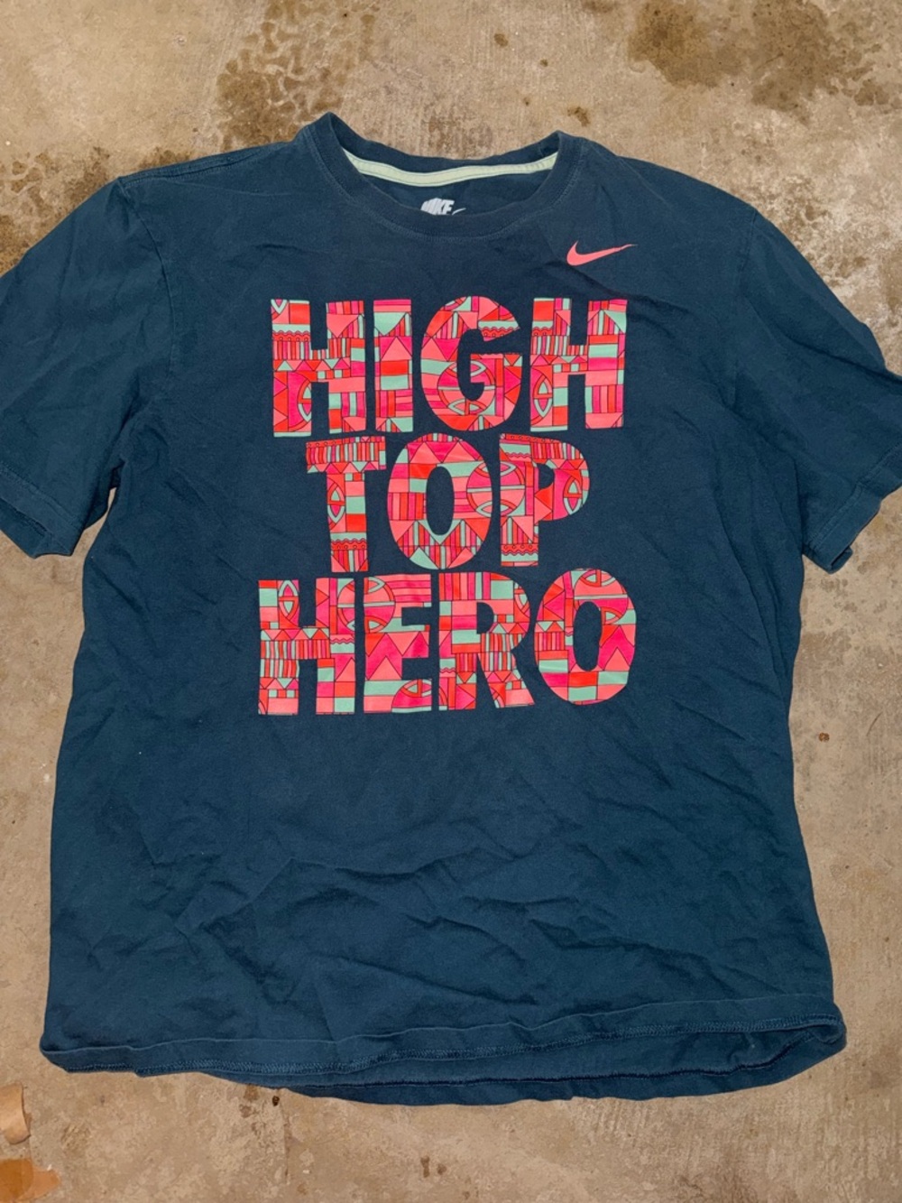 Nike Navy Short Sleeve Tee with Pink Multicolor Graphic